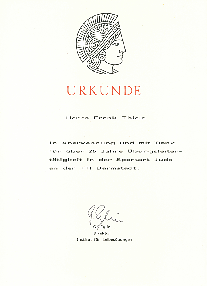 Urkunde "25 Jahre Übungsleitertätigkeit"